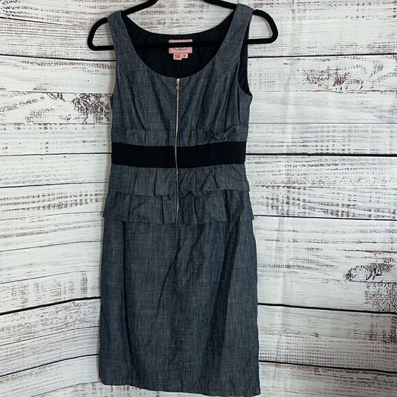 Phoebe couture Dress Womens size 2 sheath mini cotton Y2K Dark denim front Zip - Picture 2 of 9